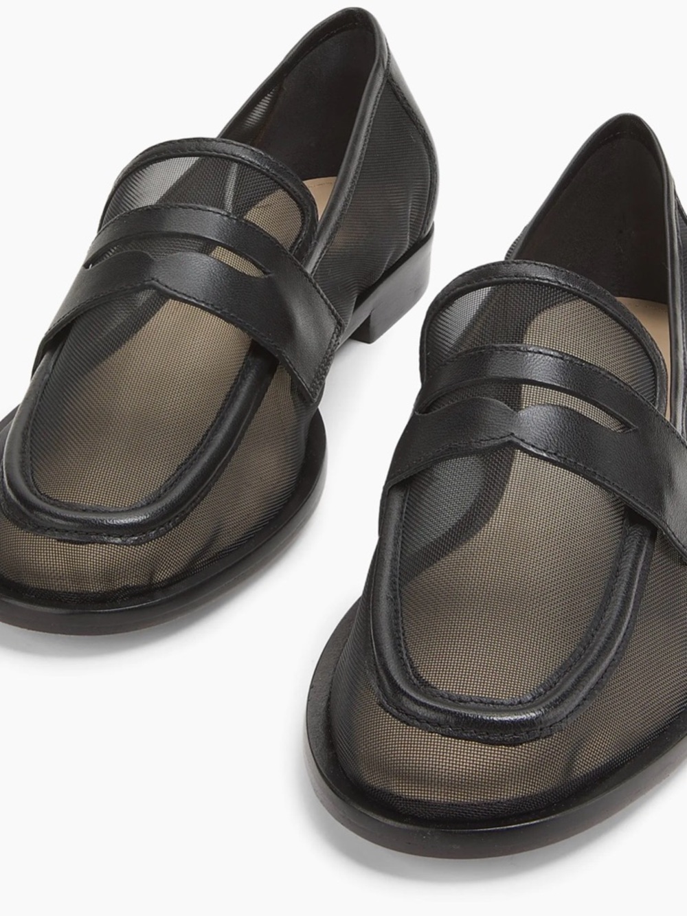 Black Mesh Penny Loafers with Leather Trim